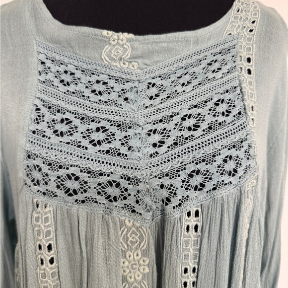 Free People Seafoam Green Embroidered Boho Tunic Dress Open Back Size SP - Picture 5 of 11